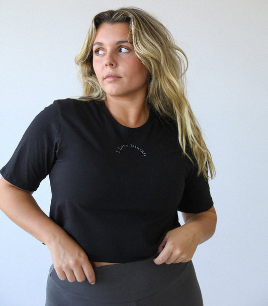 *LES ACCROCHÉS* Tshirt Crop « I LOVE BIKINIS » - Black