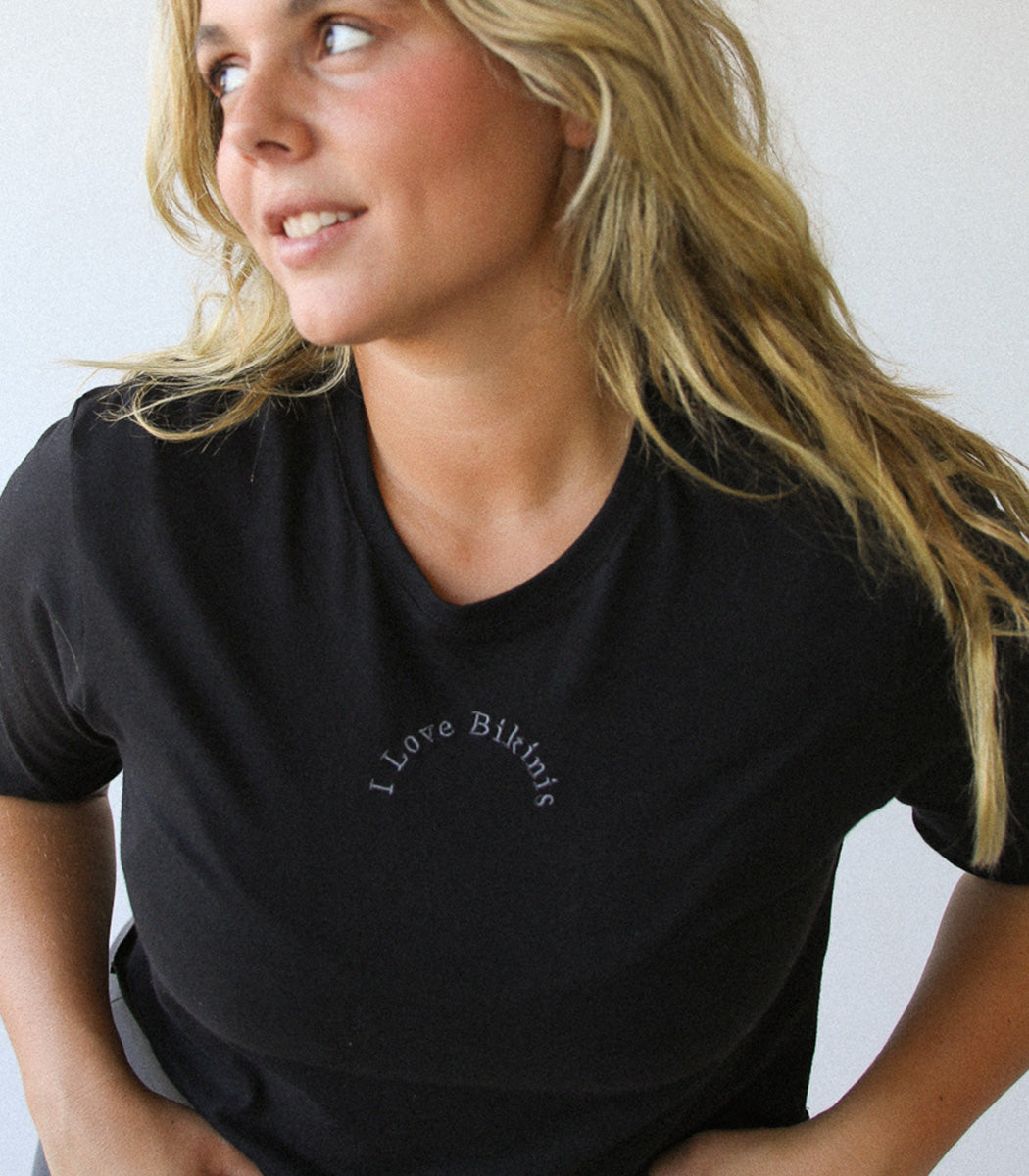*LES ACCROCHÉS* Tshirt Crop « I LOVE BIKINIS » - Black