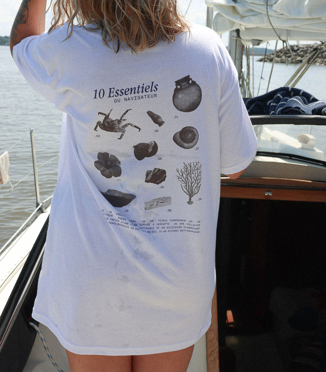 *LES ACCROCHÉS* Tshirt imprimé « ESSENTIELS DU NAVIGATEUR » - Blanc