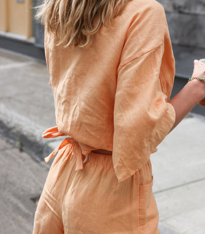 Haut cache-coeur en lin bio « CABADAS » - Sorbet