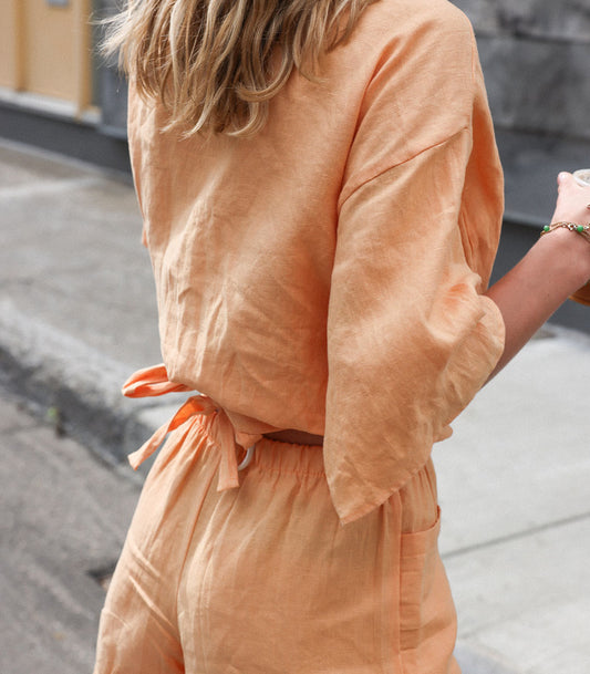 Haut cache-coeur en lin bio « CABADAS » - Sorbet