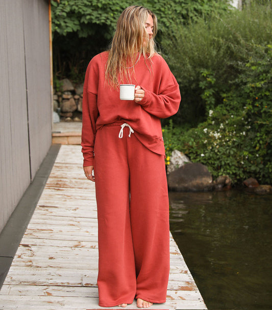Pantalon coton ouaté «DAY DREAMER» - Groseille