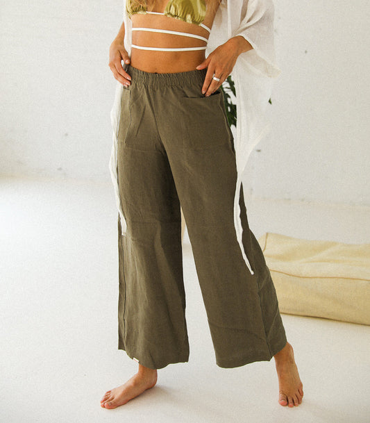 Pantalon de lin  «MALENDURE» - Cyprès